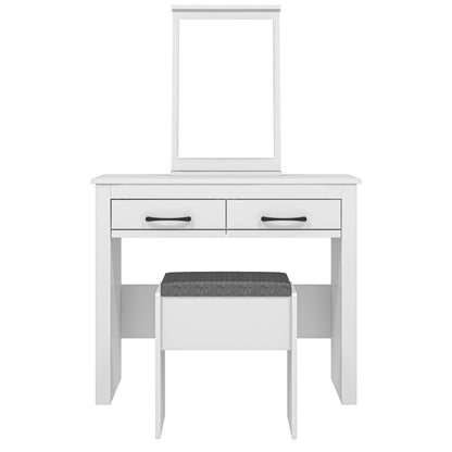 Galano Limestone Dressing Table with Mirror and Cushioned Stool - Bedroom Large Vanity Makeup Table with Drawer Storage – Console Table for Home Hallway and Living (Light Grey)