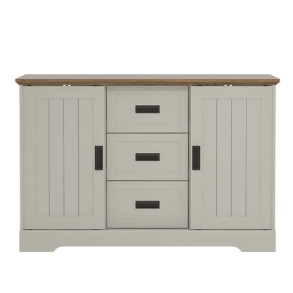 Galano Edison 2 Sliding Door 3 Drawer Sideboard - Cabinet Storage Organizer for Your Home - Space Saving Storage Sideboard - Adjustable Shelves (Light Grey/Oak)