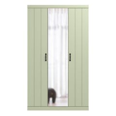 Galano Allington 3 Door Wardrobe with Mirror - Stylish & Sturdy Wardrobe - Bedrrom Furniture with Hanging Rail Storage (Light Green)