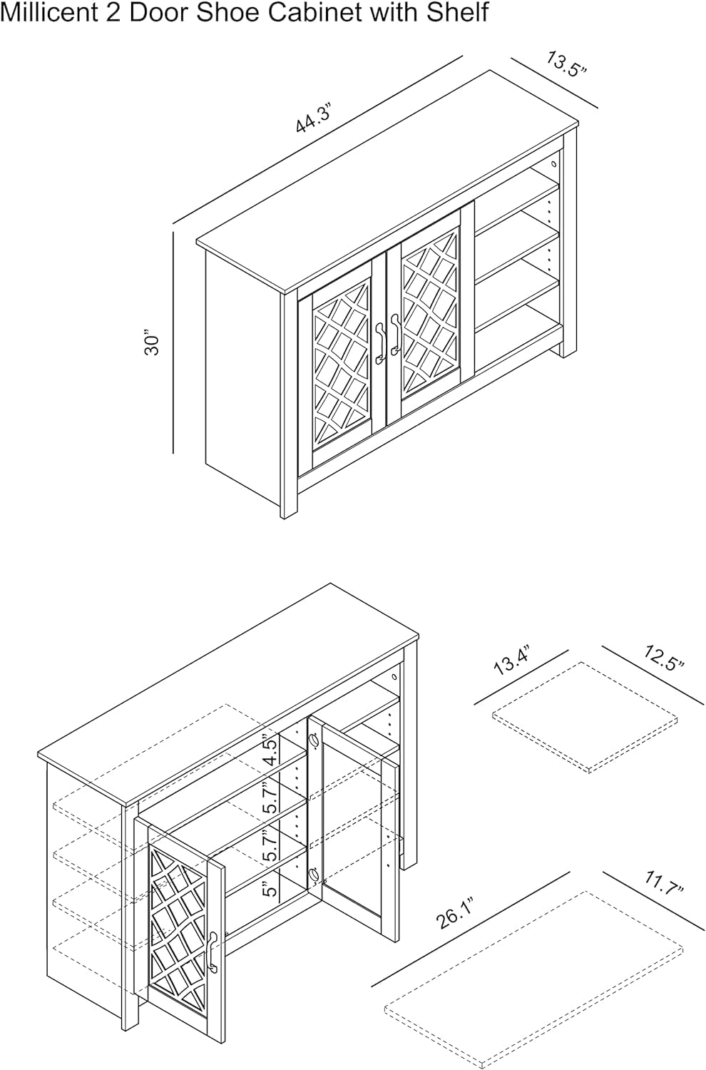 Galano Millicent 16 Pair Shoe Storage Cabinet, Freestanding Organizer with Acrylic Mirror Doors for Entryway, Narrow Shoe Rack Cabinet, 13.39" D x 44.29" W x 30" H, Mexican Grey