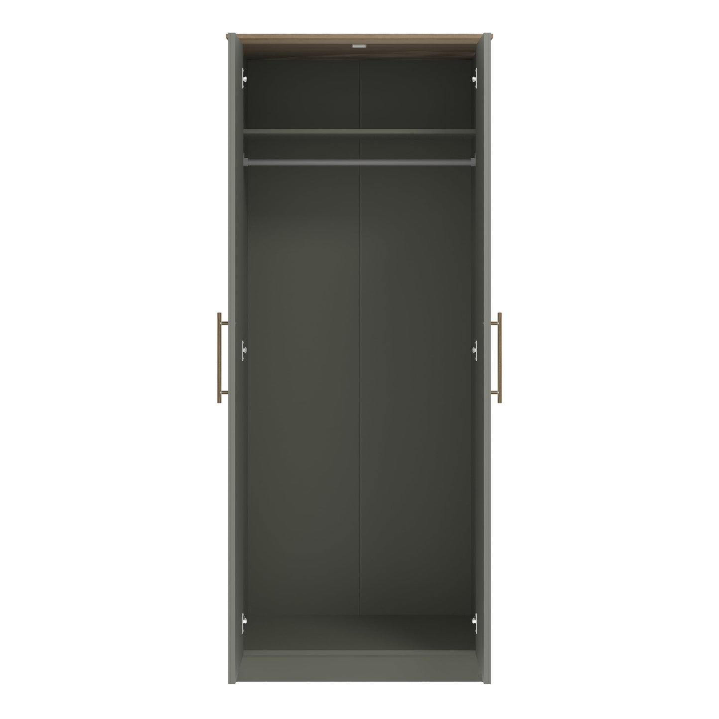 Galano Cleverton 2 Door Wardrobe with Mirror - Stylish & Sturdy Wardrobe with Bar Gold Metal Handle - Bedroom Furniture Unit with Hanging Rail Storage (Dark Green/Oak)