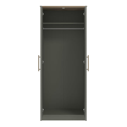 Galano Cleverton 2 Door Wardrobe with Mirror - Stylish & Sturdy Wardrobe with Bar Gold Metal Handle - Bedroom Furniture Unit with Hanging Rail Storage (Dark Green/Oak)