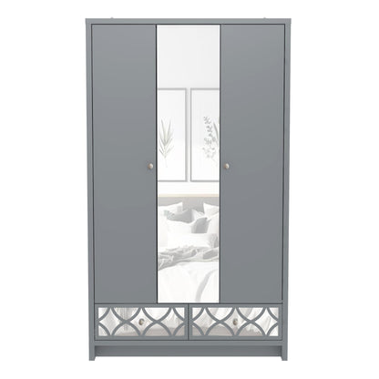 Galano Iris 3 Door 2 Drawer Wardrobe - Modern Stylish Bedroom Furniture Unit with Mirror Effect - Storage Organizer with Hanging Rail Storage and Drawer (Cool Grey)