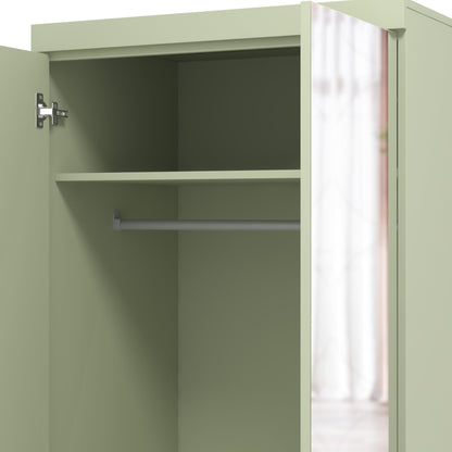 Galano Allington 2 Door Wardrobe with Mirror - Stylish & Sturdy Wardrobe - Bedrrom Furniture with Hanging Rail Storage (Light Green)