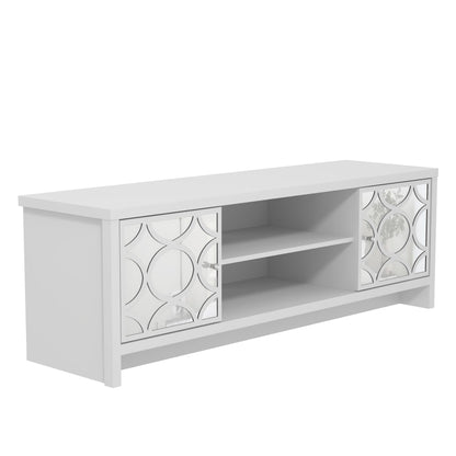 Galano Iris 2 Door TV Unit, Entertainment Centre for up to 60 inch TV, TV Stand Cabinet for Living Room, Large Storage (White) W140.0 x D39.8 x H46.8cm