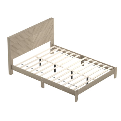 Galano Weiss Wood Platform Queen Bed Frame with Headboard, Fit 60'' x 80'' Mattress Foundation with Wood Slat Support, No Box Spring Needed, 64.2" L x 85.3" W x 40.1" H, Oslo Oak