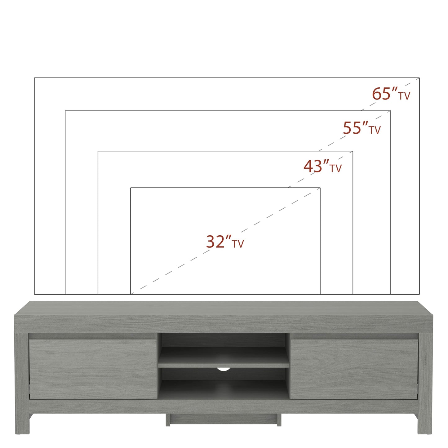 Galano Cubbot Wide TV-Möbel – Entertainment-Center für bis zu 55 Zoll große Fernseher – TV-Möbel mit 2 Schubladen und Mittelregal – TV-Ständerschrank für das Wohnzimmer – Dunkelgrau