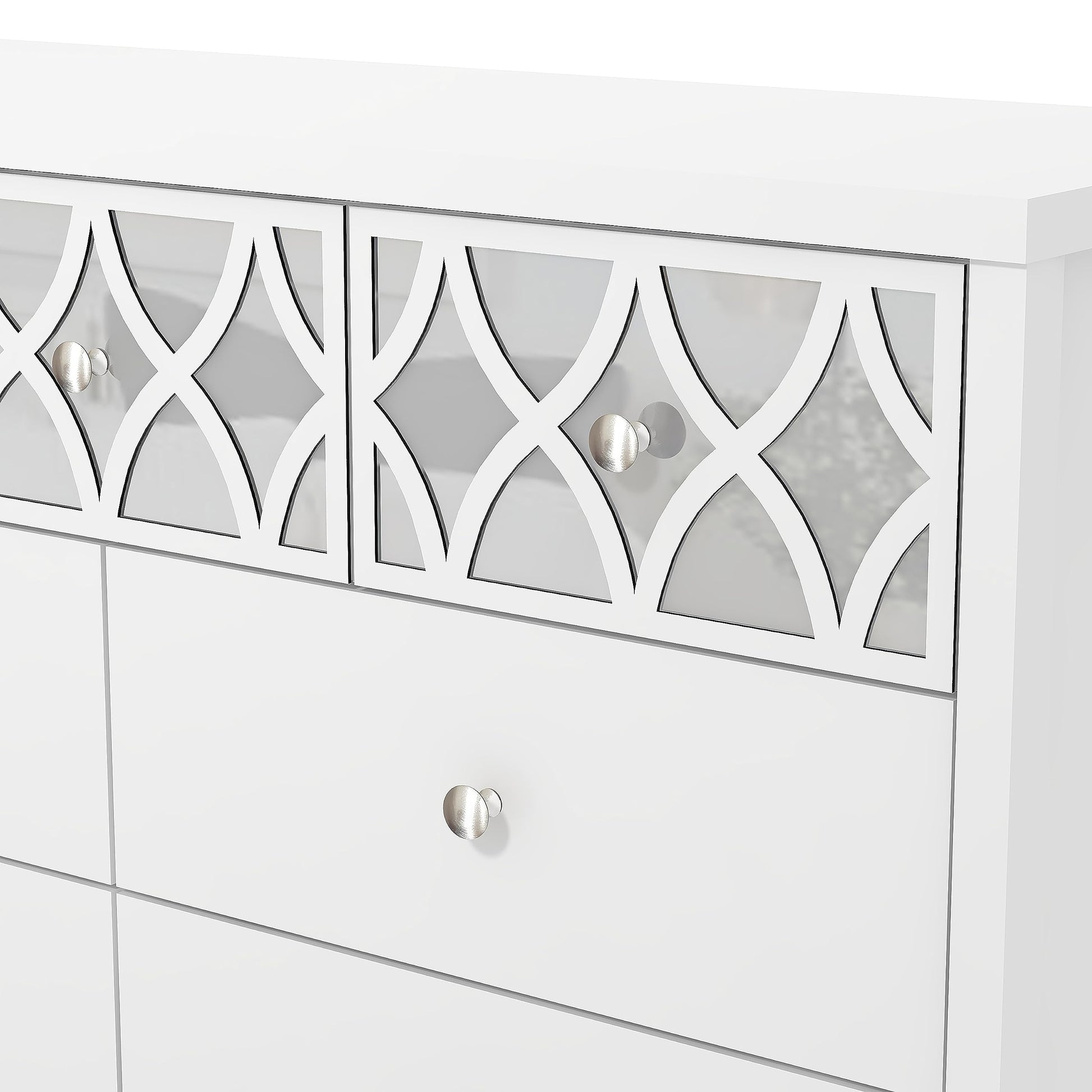 Galano Iris 3 Plus 4 Drawer Chest - Modern Multi Chest with Mirrored Drawers - Organizers and Storage Cabinet for Bedroom – Console for Entryway - Hallway or Living Room - White