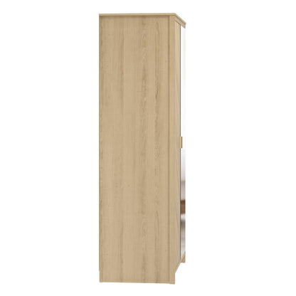 Galano Bonny 2 Door Wardrobe with Mirror - Stylish & Sturdy Wardrobe with Bar Gold Handle - Bedroom Furniture Unit with Hanging Rail Storage (Oslo Oak)