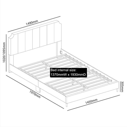 Galano Newry Upholstered Double Bed - Stylish Fabric Bedframe with Headboard - Sturdy Bedframe for Adult with Wooden Slat Support - Easy Assembly (Grey)