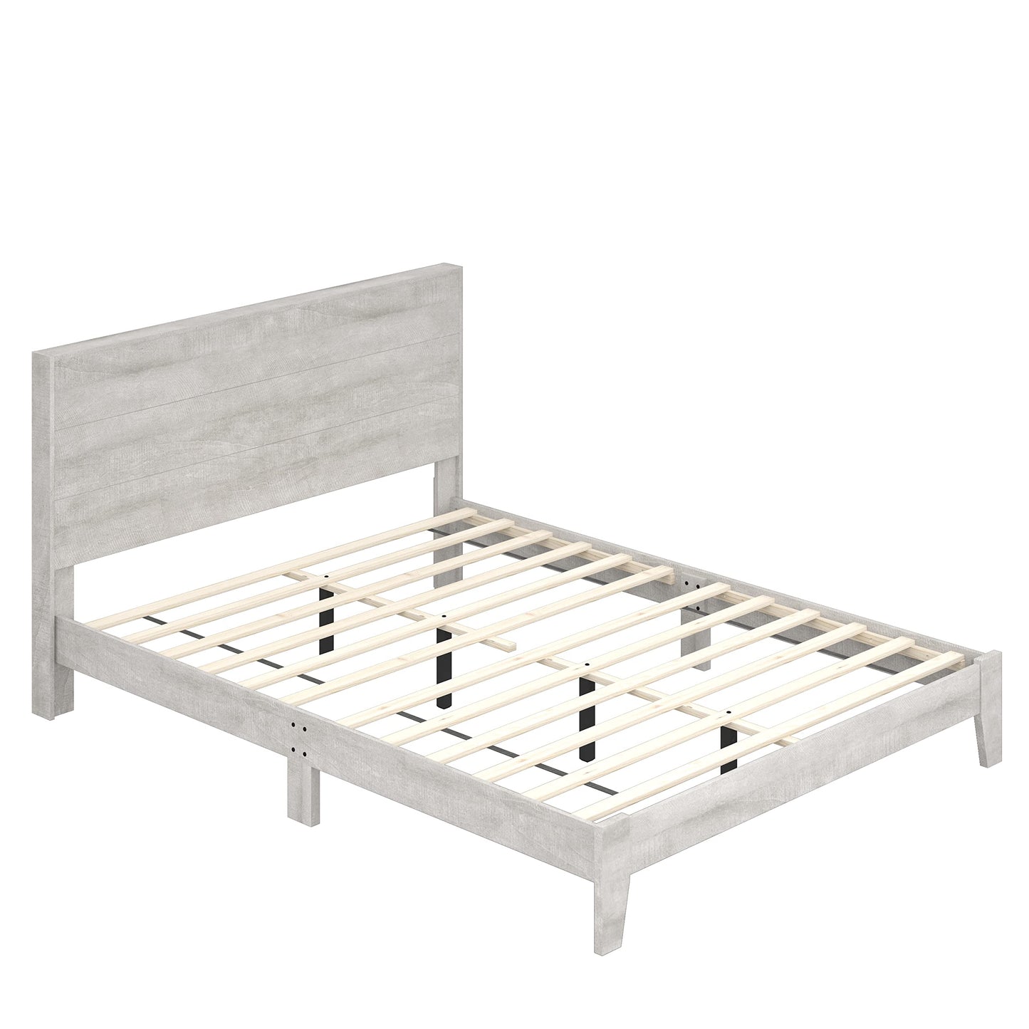 Galano Payne Wood Platform Queen Bed Frame with Headboard, Mattress Foundation with Wood Slat Support, No Box Spring Needed, 64.17" D x 85.31" W x 40.16" H, Dusty Grey Oak