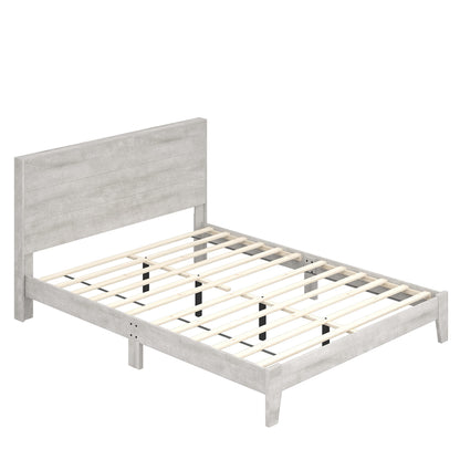 Galano Payne Wood Platform Queen Bed Frame with Headboard, Fit 60'' x 80'' Mattress Foundation with Wood Slat Support, No Box Spring Needed, 64.2" L x 85.3" W x 40.2" H, Dusty Grey Oak