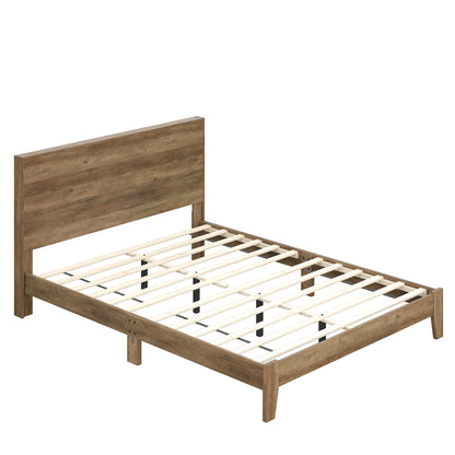 Galano Payne Wood Platform Queen Bed Frame with Headboard, Mattress Foundation with Wood Slat Support, No Box Spring Needed, 64.17" D x 85.31" W x 40.15" H, Knotty Oak