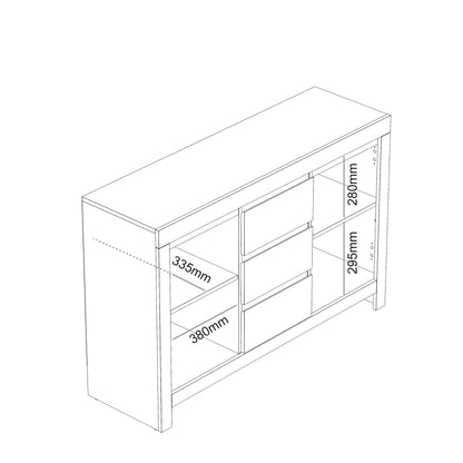 Galano Cubbot 2 Door 3 Drawer Sideboard - Storage Cabinet with 2 Doors and Drawers - Freestanding Cabinet for Living Room & Hallway - 35.3 x 116 x 76.5 cm - Dark Grey Oak