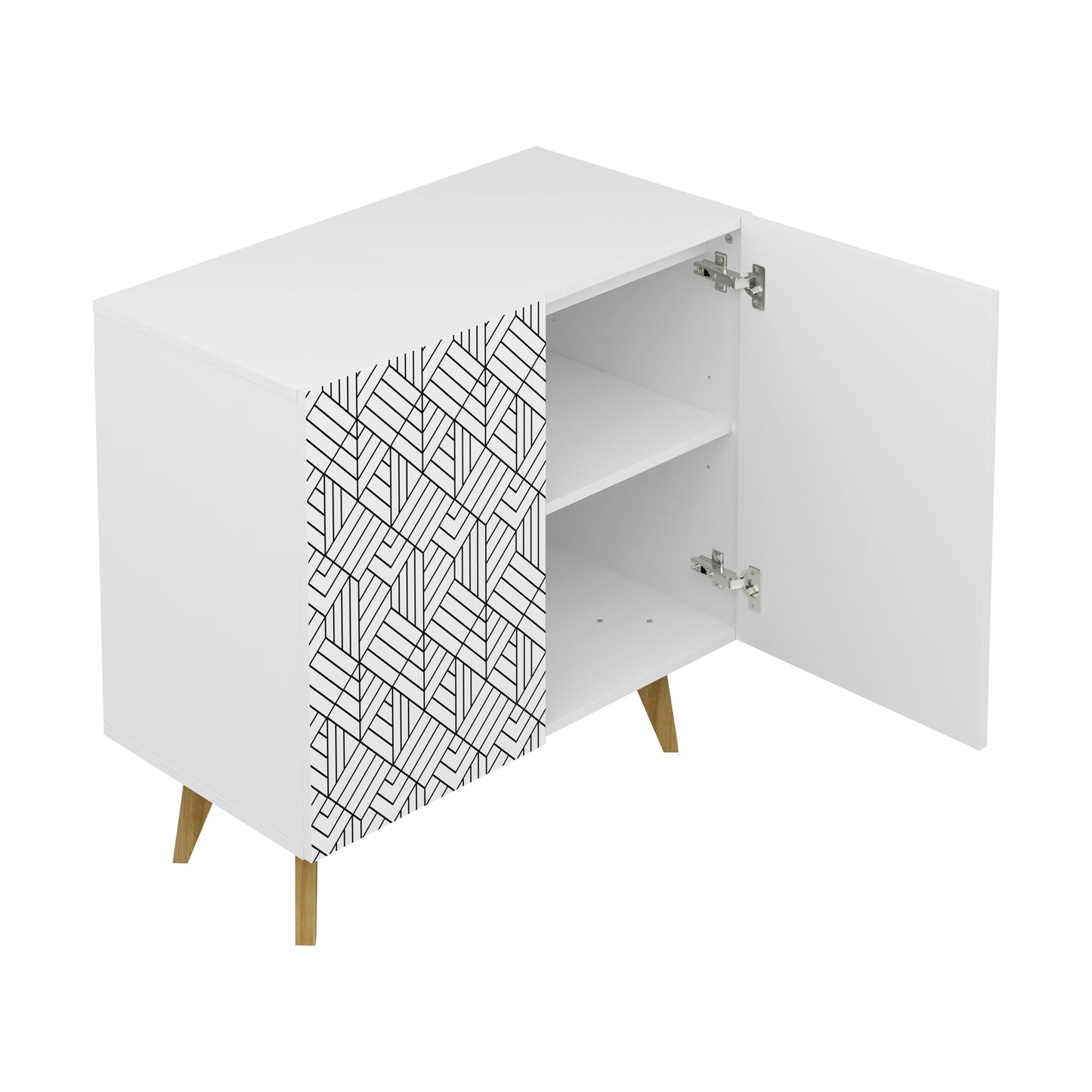 Galano Capson Wassily Sideboard Buffet Kitchen Storage Cabinet with Decorated Doors, Dining Room, Hallway, Cupboard Console Table, Accent Cabinet, 16.22" D x 30.94" W x 31.26" H, White