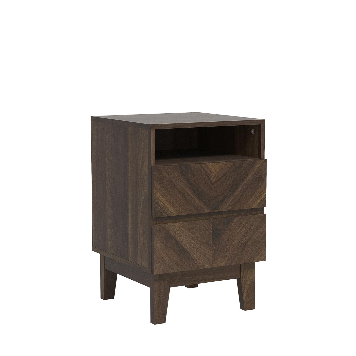 Galano Hanwell 2 Drawer Side Table, Stylish Fishborne Design End Table with Drawer Open Shelf Stable Sturdy Engineered Wooden Nightstand Storage for Small Spaces/Living Room/Bedroom (Walnut)