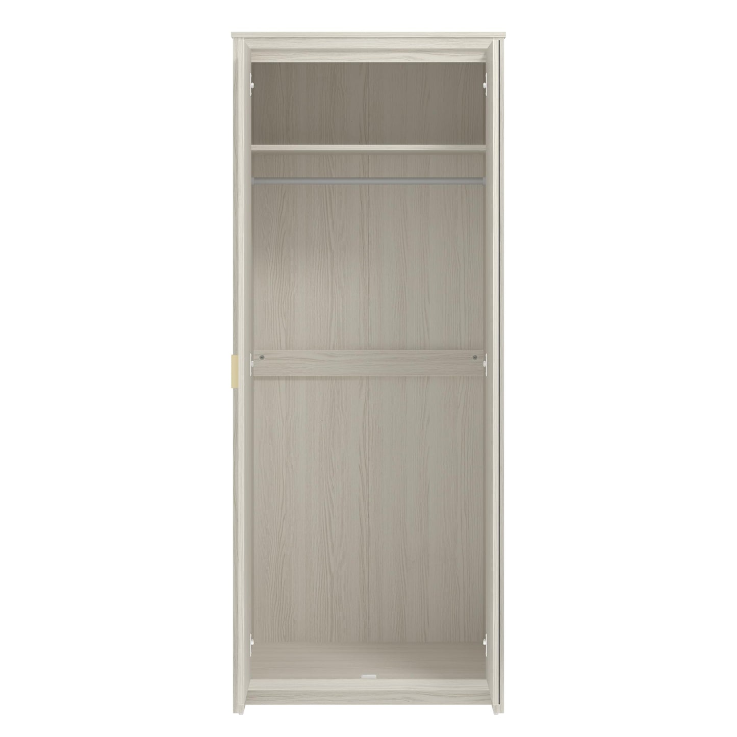 Galano Bonny 2 Door Wardrobe with Mirror - Stylish & Sturdy Wardrobe with Bar Gold Handle - Bedroom Furniture Unit with Hanging Rail Storage (New White)