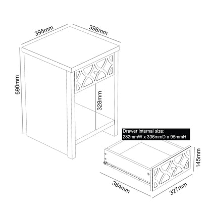 Galano Iris 1 Drawer Side Table - Modern Mirrored Lamp Table with Storage - Living Furniture - Organizers & Storage Cabinet for Hallway, Entryway (White)