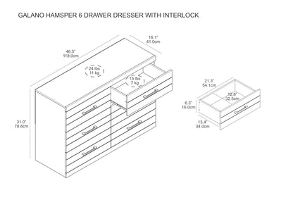 Galano Hamsper Wooden 6 Drawer Dresser Interlock for Bedroom, Wide Chest of Drawers for Children and Nursery, Closet Organizer Storage for Kids, 16.1" D x 46.5" W x 31.0" H, Dusty Grey Oak