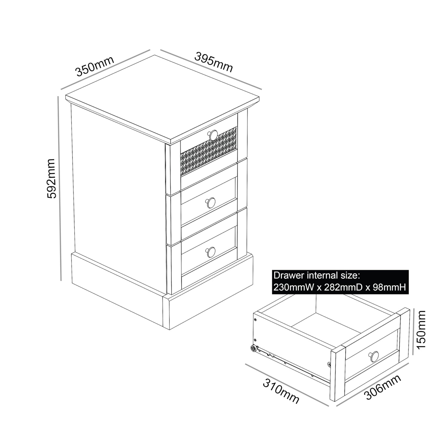 Galano Catalina 3 Drawer Bedside - Rattan Cabinet with Drawers - Organizers and Storage for Bedroom – Console for Entryway - Hallway or Living Room