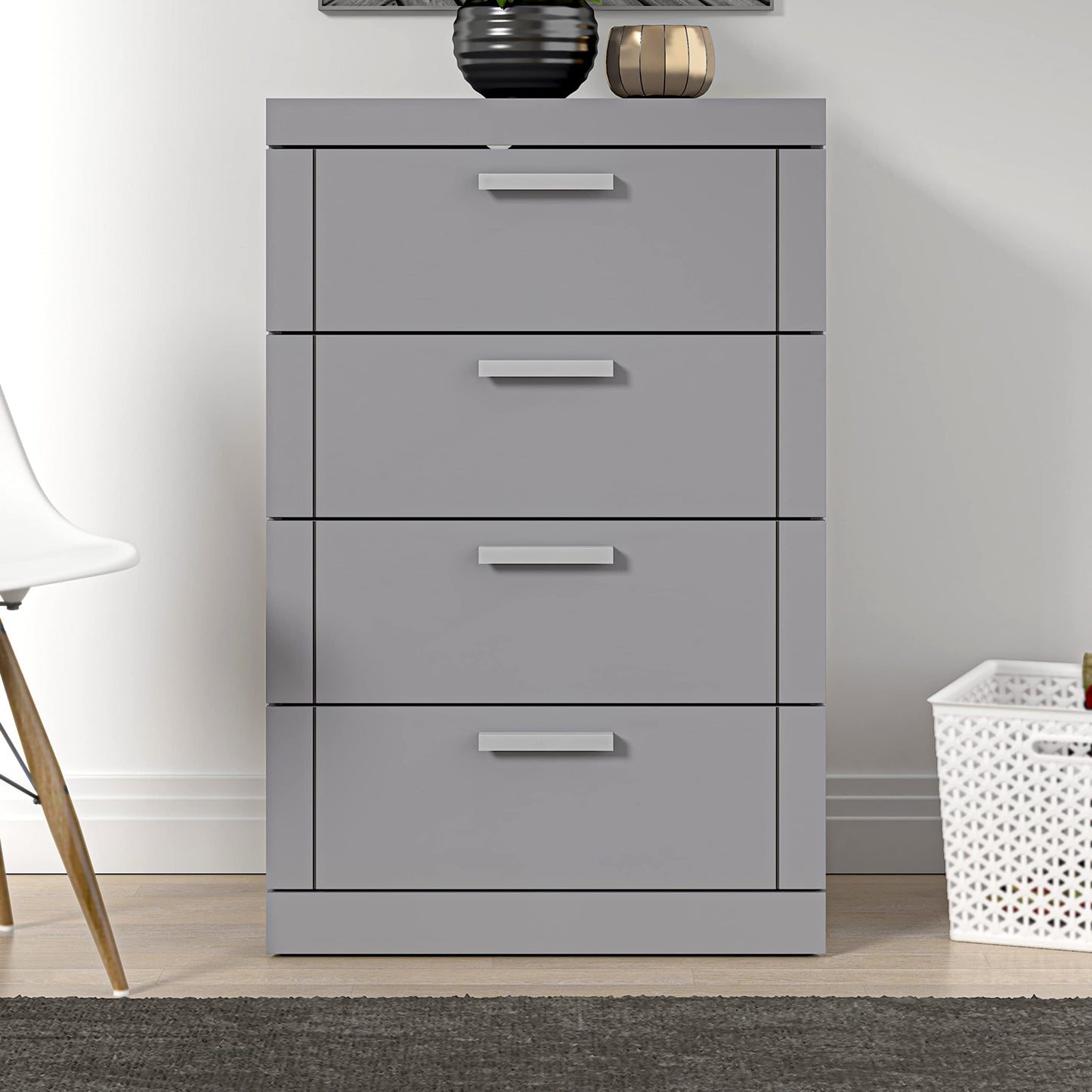 Galano Kimberley 4 Drawer Chest - Tall Drawer Chest with Storage for Bedroom - Chest of Drawers for Clothes - Storage Cabinet for Hallway, Entryway - Cool Grey