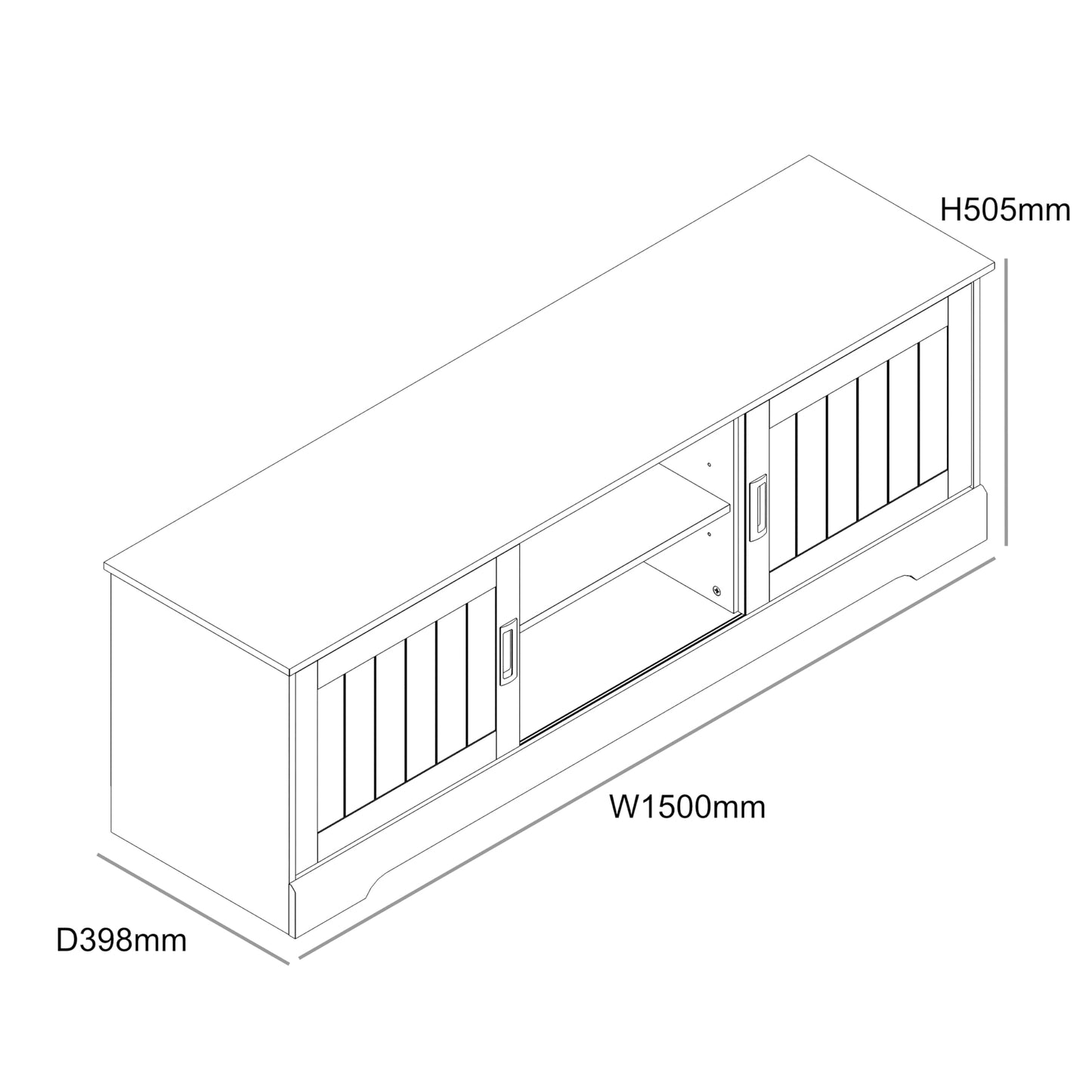 Galano Edison Wide TV Unit, Entertainment Centre for up to 65" TV, 150cm TV Unit with 2 Sliding Doors, TV Stand Cabinet for Living Room, Large Storage (Light Grey/Oak)