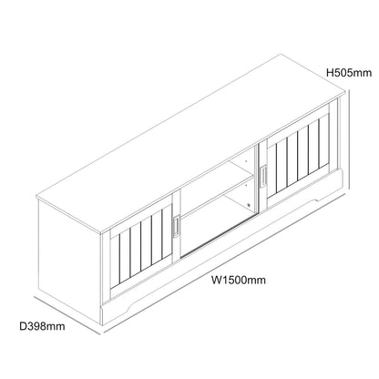 Galano Edison Wide TV Unit, Entertainment Centre for up to 65" TV, 150cm TV Unit with 2 Sliding Doors, TV Stand Cabinet for Living Room, Large Storage (Light Grey/Oak)