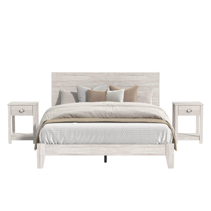 Galano Payne Queen Wood Bed Frame with Headboard & Set of 2 Nightstands, Fit 60'' x 80'' Mattress with Wood Slat Support, No Box Spring Needed, 64.2" L x 85.3" W x 40.1" H, Dusty Grey Oak