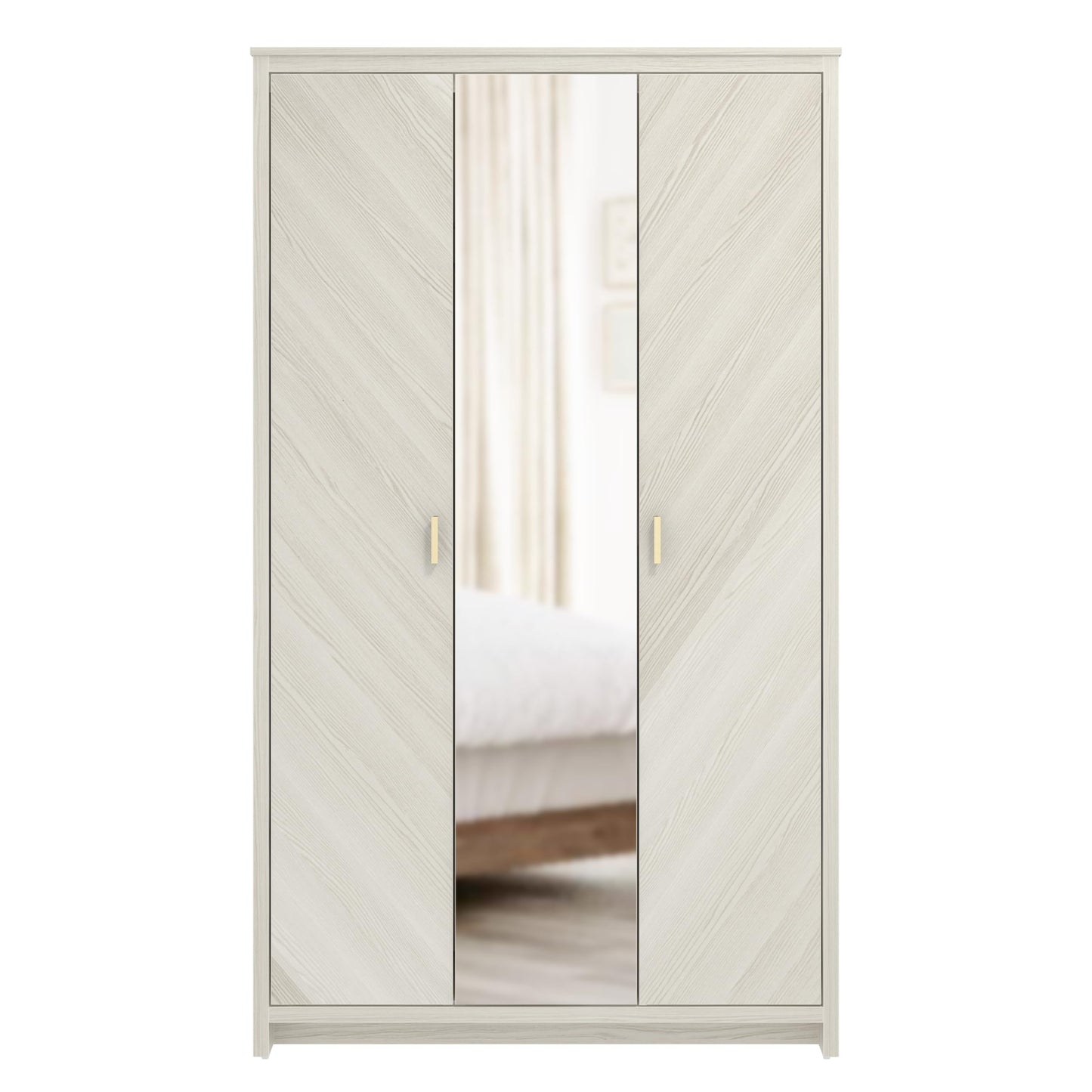 Galano Bonny 2 Door Wardrobe with Mirror - Stylish & Sturdy Wardrobe with Bar Gold Handle - Bedroom Furniture Unit with Hanging Rail Storage (New White)