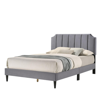 Galano Newry Upholstered Double Bed - Stylish Fabric Bedframe with Headboard - Sturdy Bedframe for Adult with Wooden Slat Support - Easy Assembly (Grey)