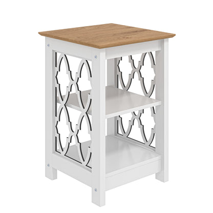 Galano Nova Side Table with Shelf- Modern Distressed Oak Finish - Bookshelf Cabinet for Hallway - Entryway - Foyer - Living Room - Bedroom - Space Saving (White/Oak)