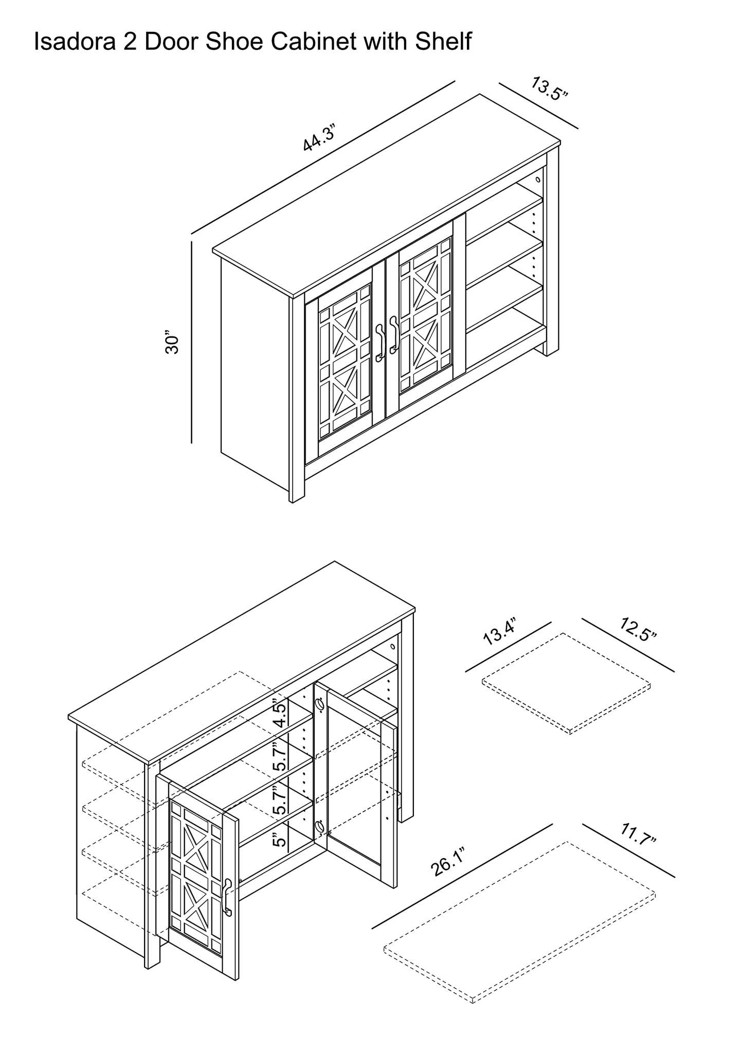 Galano Isadora Schuhschrank für 16 Paar Schuhe, freistehender Organizer mit verspiegelten Acryltüren für den Eingangsbereich, schmaler Schuhschrank, 34,3 cm T x 112 cm B x 76,2 cm H, Eiche in Staubgrau