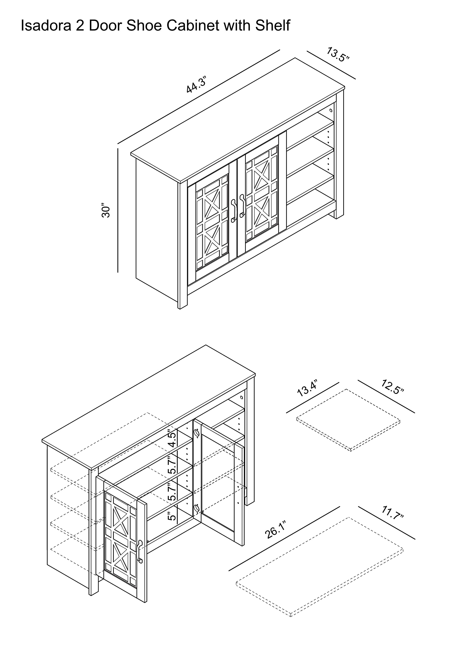 Galano Isadora 16 Pair Shoe Storage Cabinet, Freestanding Organizer with Acrylic Mirror Doors for Entryway, Narrow Shoe Rack Cabinet, 13.39" D x 44.29" W x 30" H, Mexican Grey