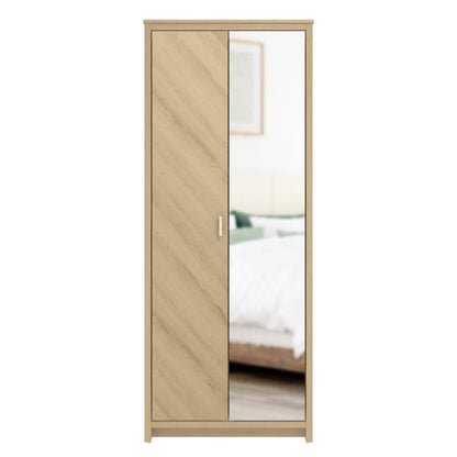 Galano Bonny 2 Door Wardrobe with Mirror - Stylish & Sturdy Wardrobe with Bar Gold Handle - Bedroom Furniture Unit with Hanging Rail Storage (Oslo Oak)