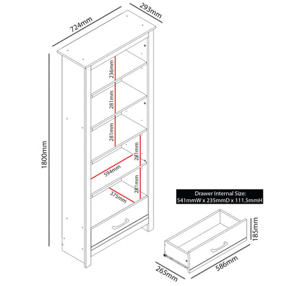 Galano Limestone Bookcase – 5 Tier Large Bookcase with 1 Drawer – Wooden Storage with Shelves – Display Storage Unit for Office, Living Room Furniture (Light Grey)