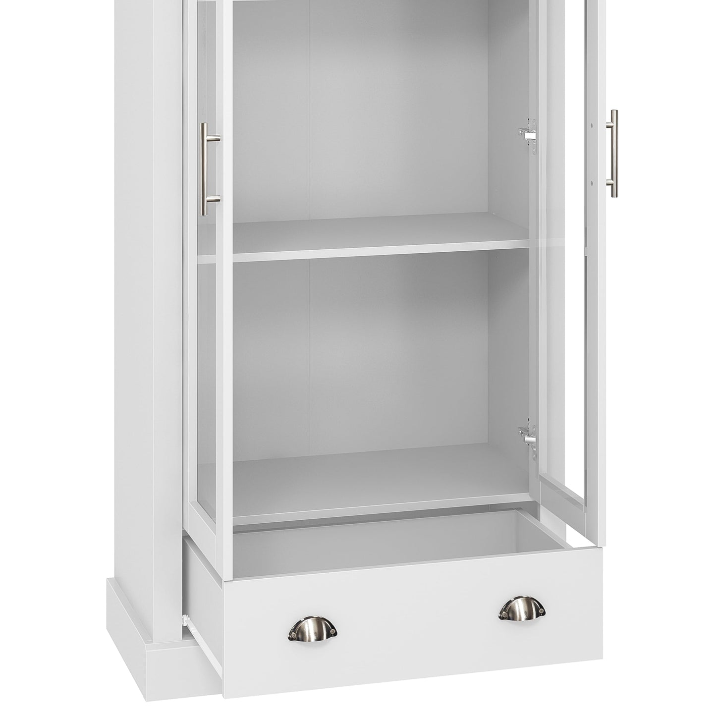 Galano Sufy Display Cabinet with Glass – 3 Tier Large Display Storage Cabinet with Drawer – Glass Wooden Storage with Shelves for Office & Living Room (Light Grey)