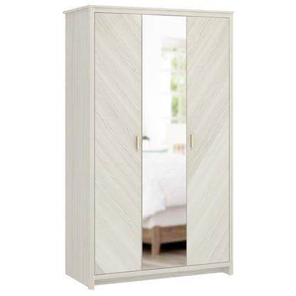 Galano Bonny 2 Door Wardrobe with Mirror - Stylish & Sturdy Wardrobe with Bar Gold Handle - Bedroom Furniture Unit with Hanging Rail Storage (New White)