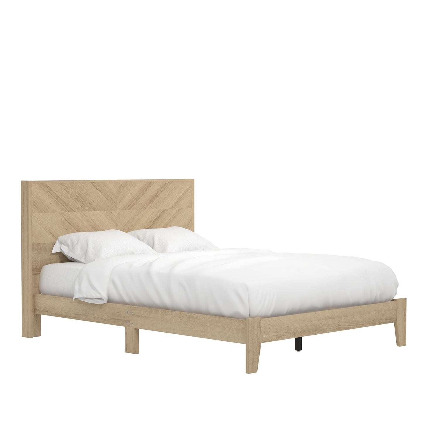 Galano Fiosoa Double Bed - Stylish Fishbone Design Bedframe with Headboard - Sturdy Bedframe for Adult with Wood Slat Support - Easy Assembly - Oslo Oak