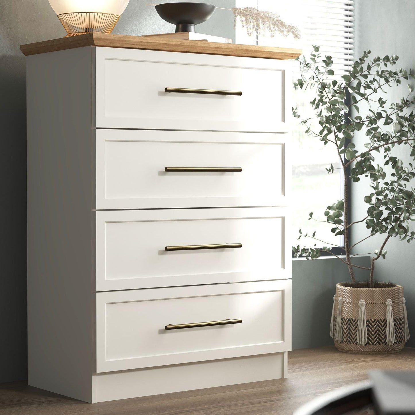 Galano Cleverton 4 Drawer Chest - Chest of Drawers with Storage for Bedroom - Closet Organizers and Storage Cabinet for Hallway, Entryway (Light Grey/Oak)