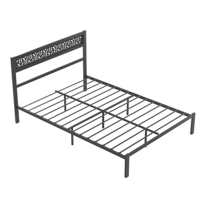 Galano Candence Calico Full Size Metal Platform Bed Frame with Heavy Duty Steel Slat Support, Easy Assembly, Mattress Foundation, No Box Spring Needed, 77.13" D x 54.76" W x 37.99" H, Black