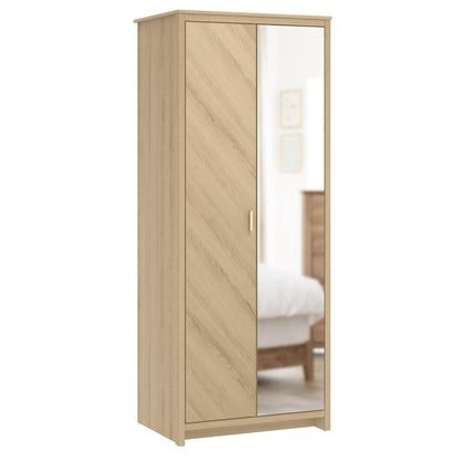 Galano Bonny 2 Door Wardrobe with Mirror - Stylish & Sturdy Wardrobe with Bar Gold Handle - Bedroom Furniture Unit with Hanging Rail Storage (Oslo Oak)