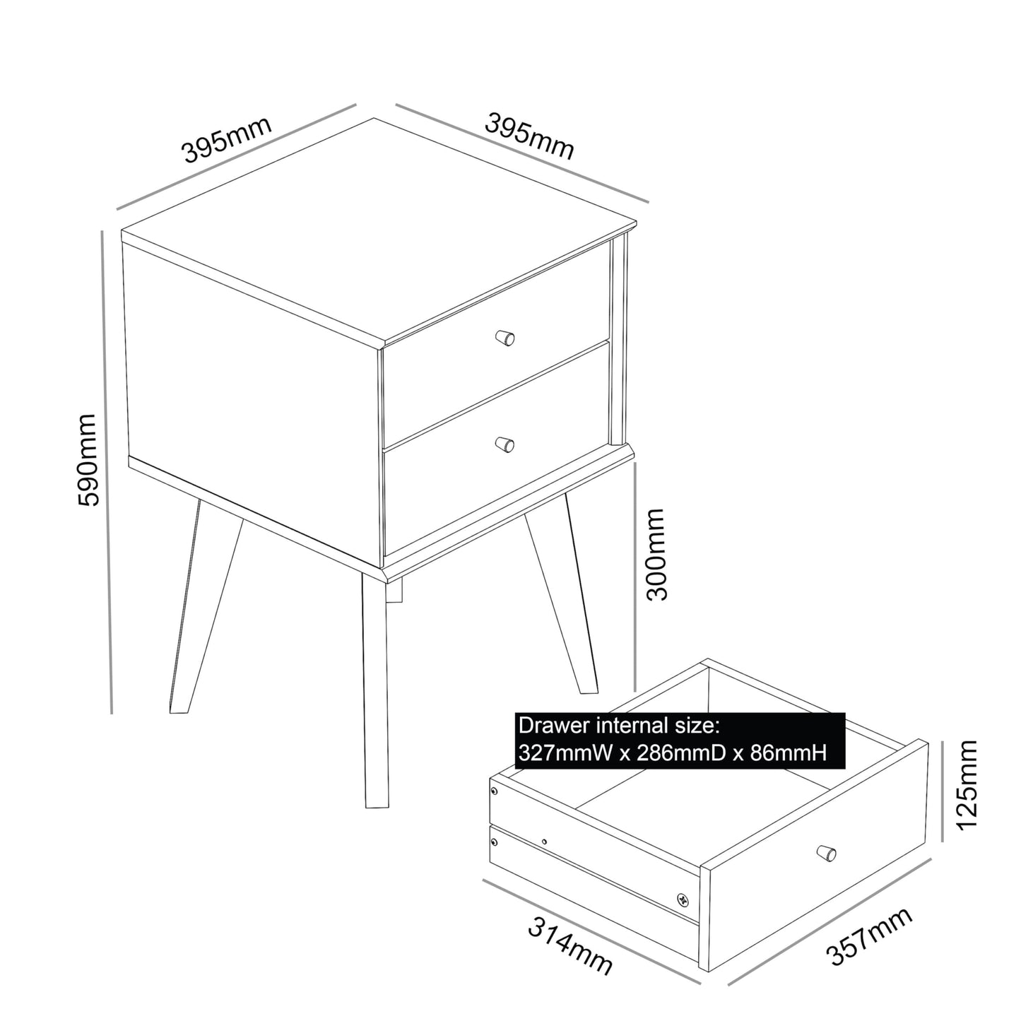 Galano Abby Bedside Table - Stylish 2 Drawer Bedside - Side Table with Storage - Storage Cabinet for Hallway - Entryway or Bedroom (Light Grey/Oak)