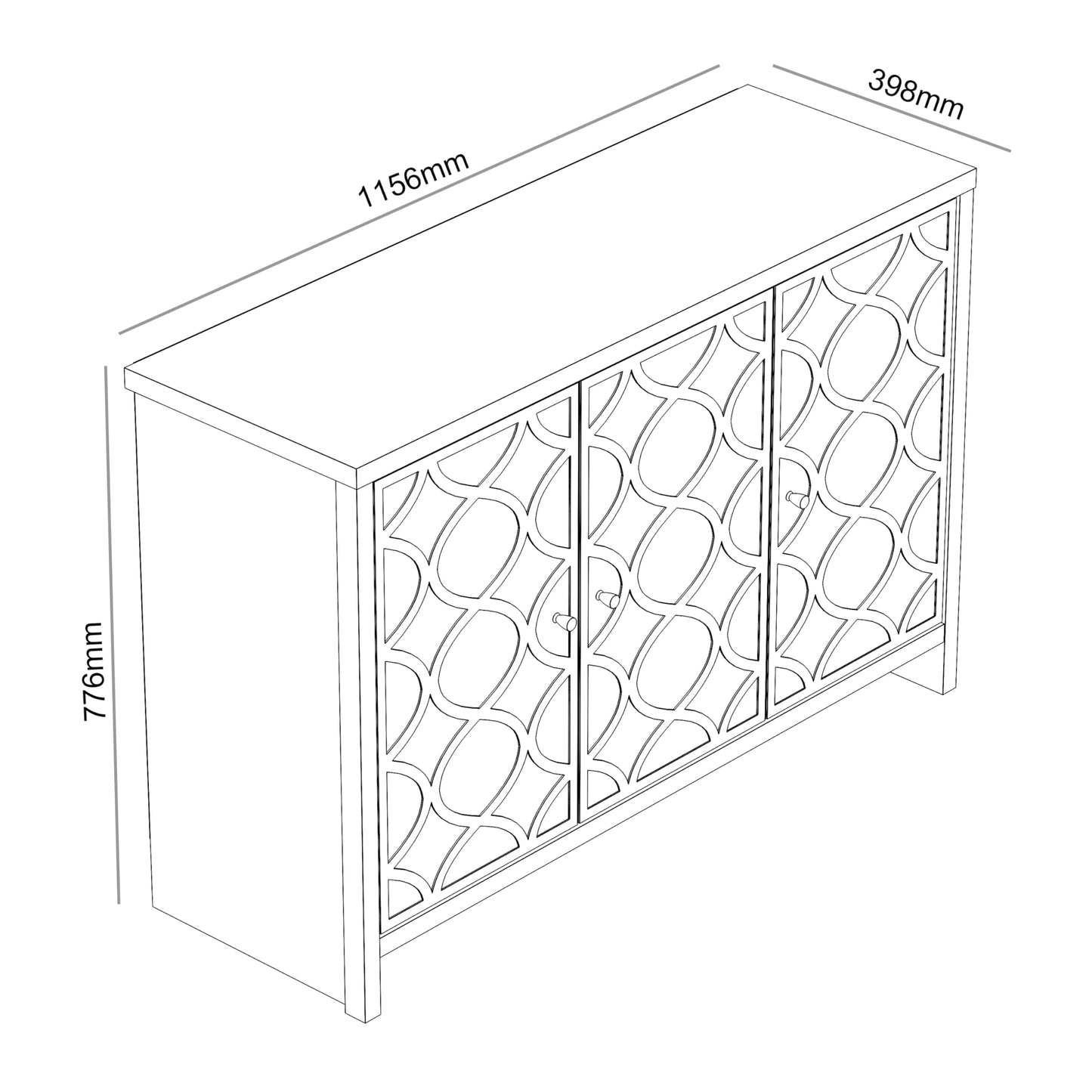 Galano Iris 3 Door Sideboard - Storage Drawer Cabinet for Living Room, Bedroom, or Kitchen - Grey