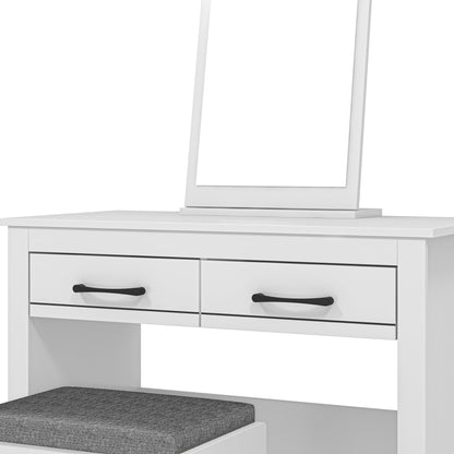 Galano Limestone Dressing Table with Mirror and Cushioned Stool - Bedroom Large Vanity Makeup Table with Drawer Storage – Console Table for Home Hallway and Living (Light Grey)