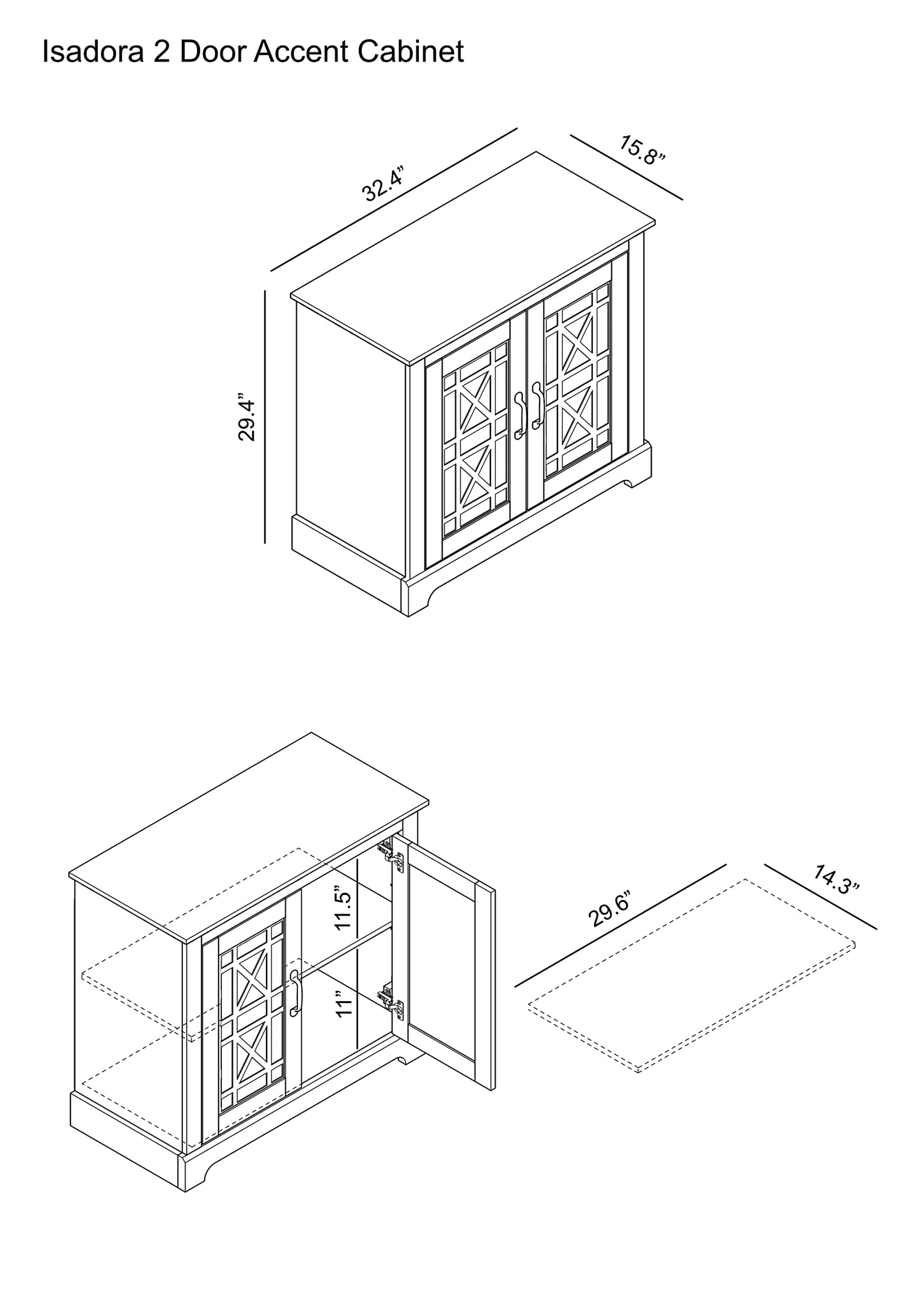 Galano Isadora Akzentschrank, Akzentmöbel, Aufbewahrungsschrank für Wohnzimmer, Flur, Küche, Buffettisch, 15,67" T x 32,36" B x 29,29" H, mexikanisches Grau