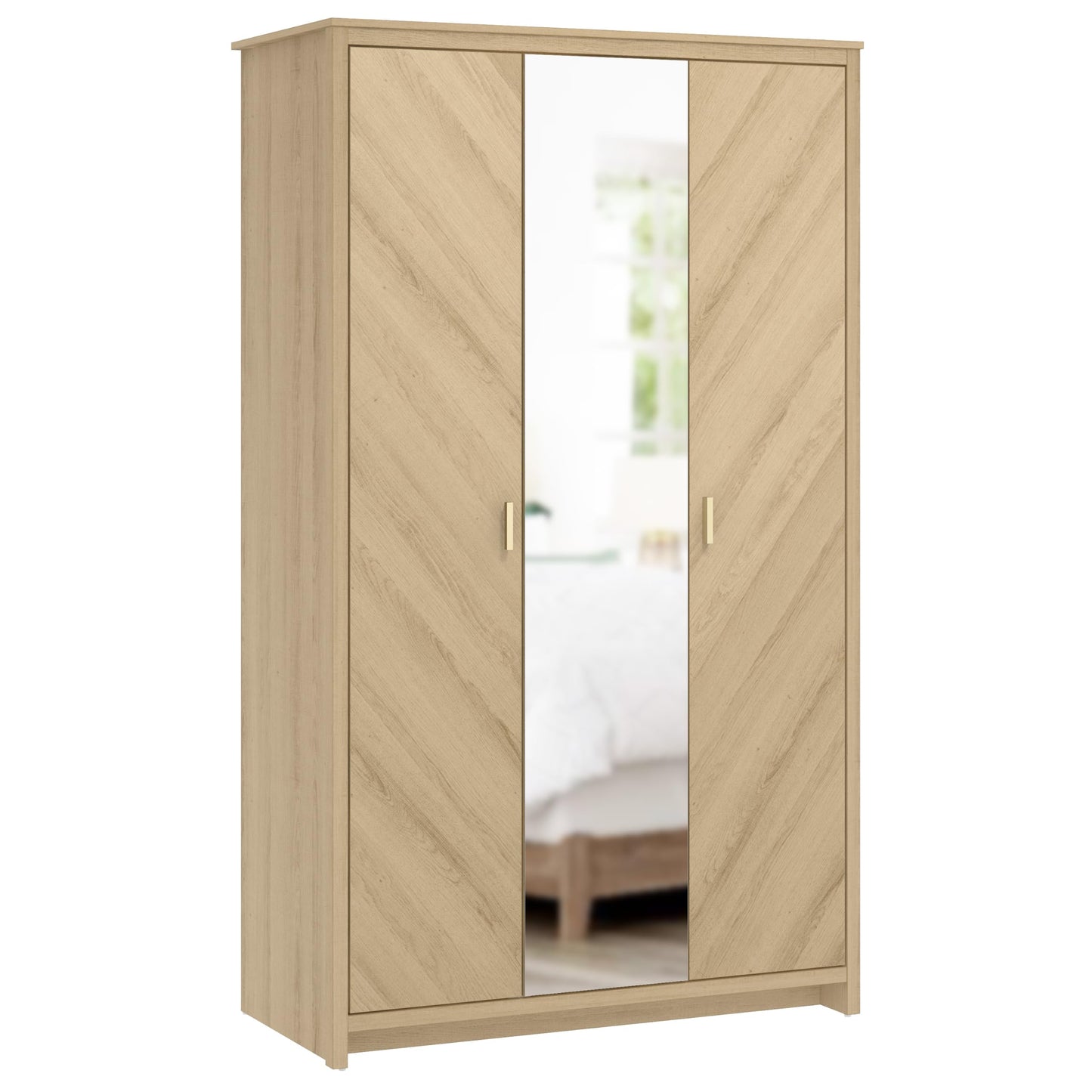 Galano Bonny 2 Door Wardrobe with Mirror - Stylish & Sturdy Wardrobe with Bar Gold Handle - Bedroom Furniture Unit with Hanging Rail Storage (New White)