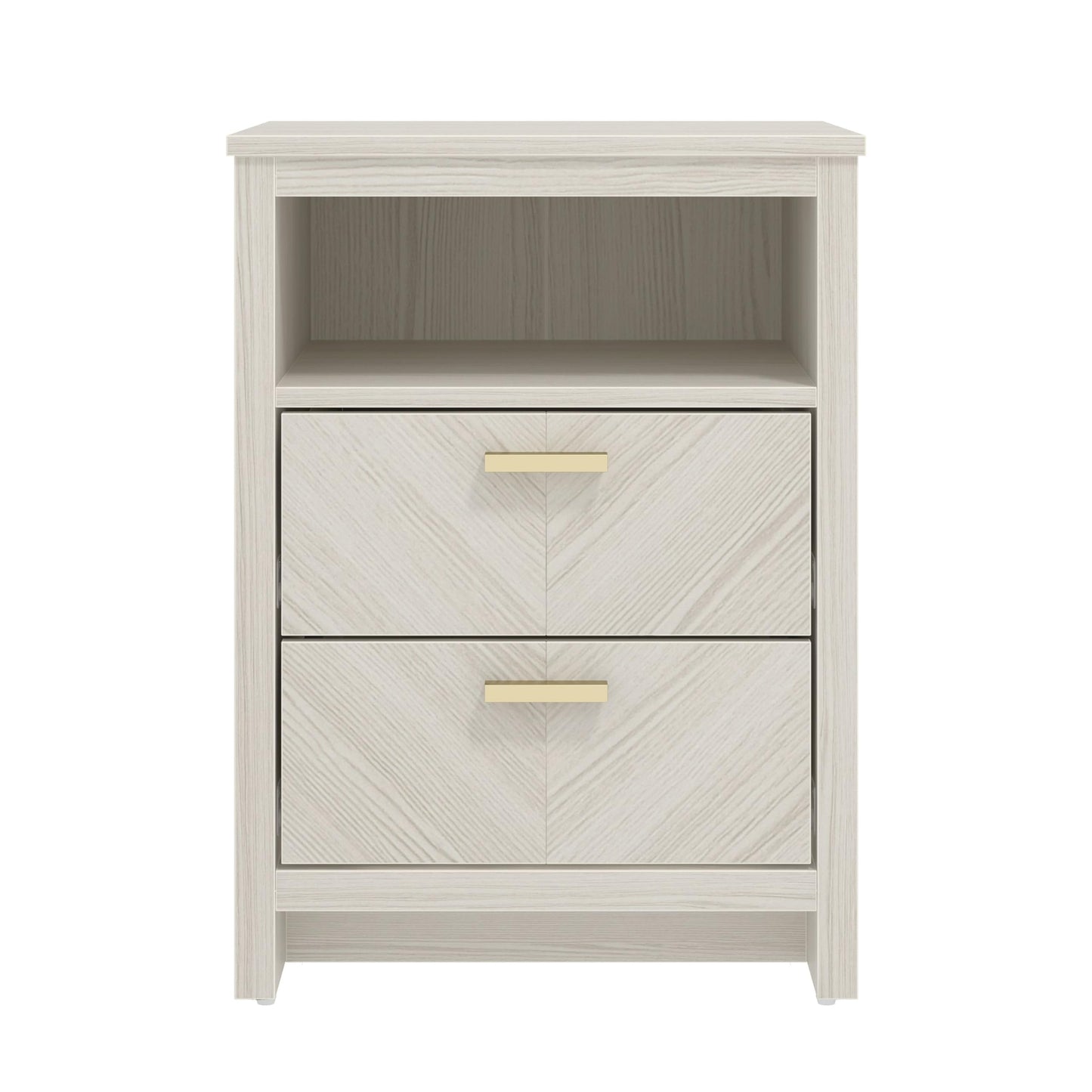 Galano Bonny 2 Drawer Bedside with Open Shelf - Organizers and Storage for Bedroom – Console for Entryway - Hallway or Living Room (New White)