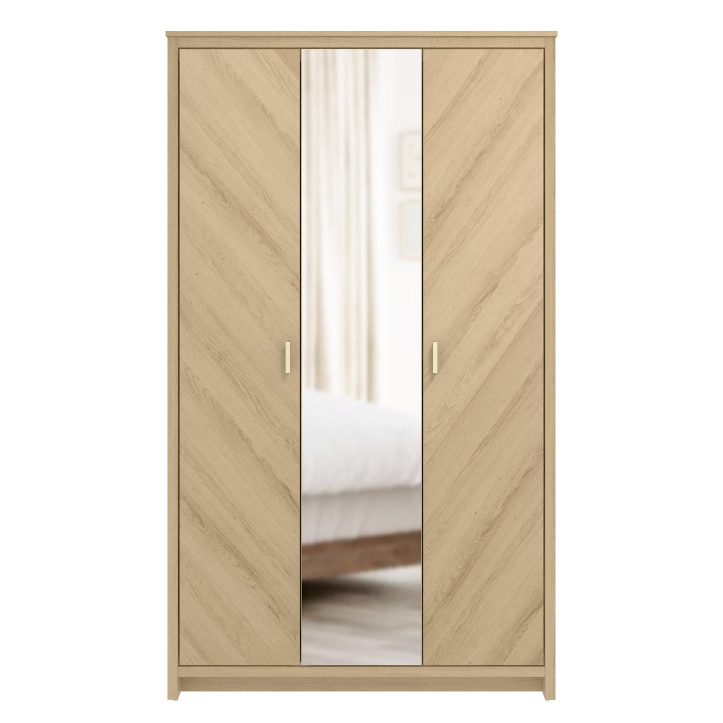 Galano Bonny 2 Door Wardrobe with Mirror - Stylish & Sturdy Wardrobe with Bar Gold Handle - Bedroom Furniture Unit with Hanging Rail Storage (Oslo Oak)