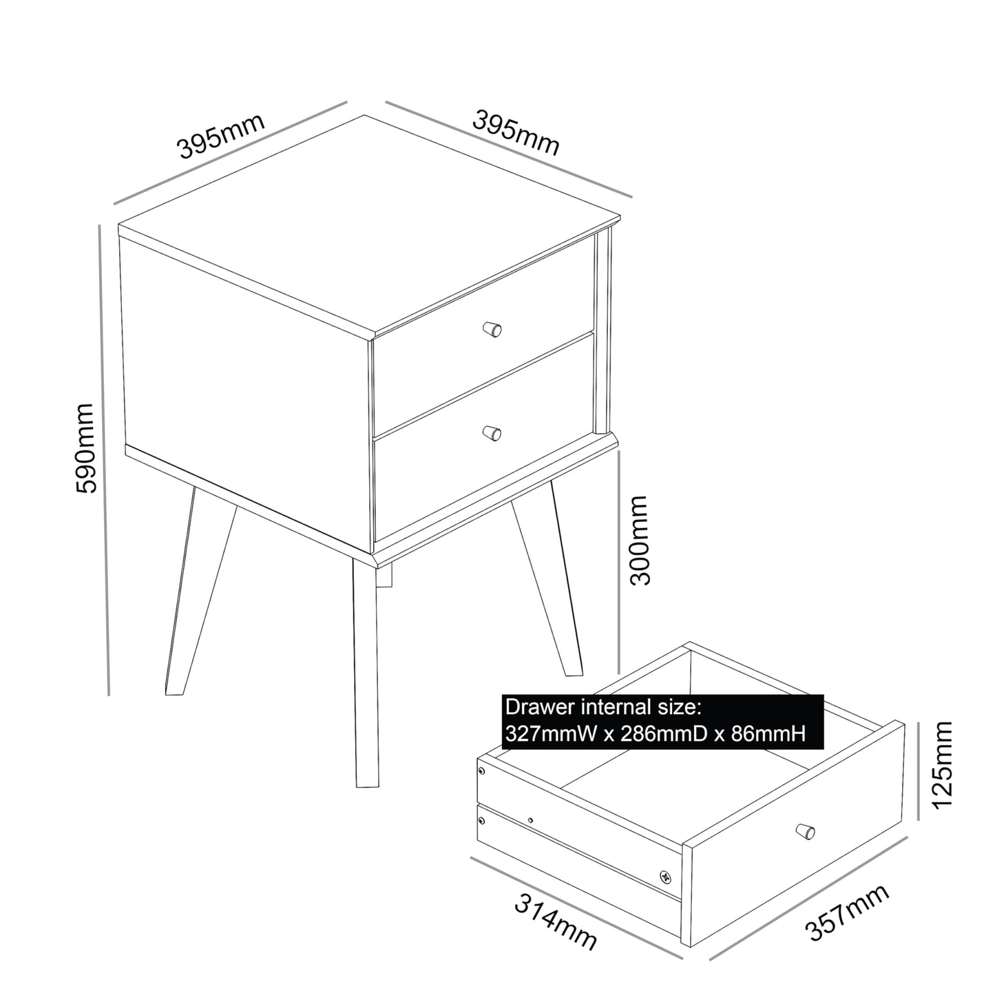 Galano Abby 2pcs Bedside Table - Stylish 2 Drawer Bedside - Side Table with Storage - Storage Cabinet for Hallway - Entryway or Bedroom (Light Grey/Oak)