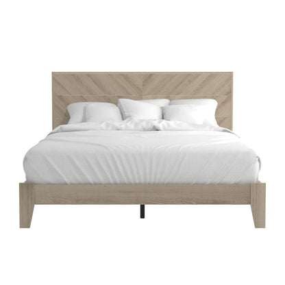 Galano Weiss Wood Platform Queen Bed Frame with Headboard, Fit 60'' x 80'' Mattress Foundation with Wood Slat Support, No Box Spring Needed, 64.2" L x 85.3" W x 40.1" H, Oslo Oak